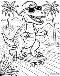Kolorowanka z dinozaurem na deskorolce