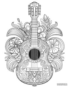 Mandala z gitarą do kolorowania