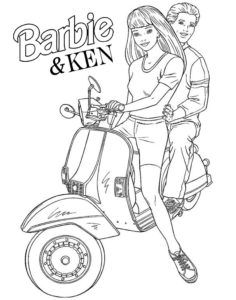 Kolorowanka Barbie i Ken na motorze