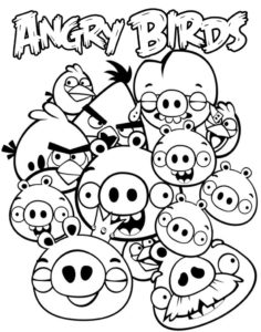 Kolorowanka z bohaterami bajki Angry Birds do wydruku