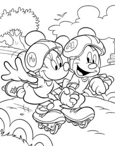 Minnie i Miki na wrotkach kolorowanka dla dzieci