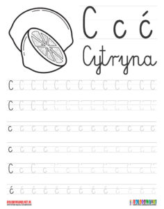 Nauka pisania liter po śladzie - litera C, c, ć
