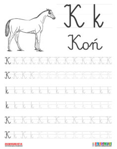 Nauka pisania liter po śladzie - litera K, k