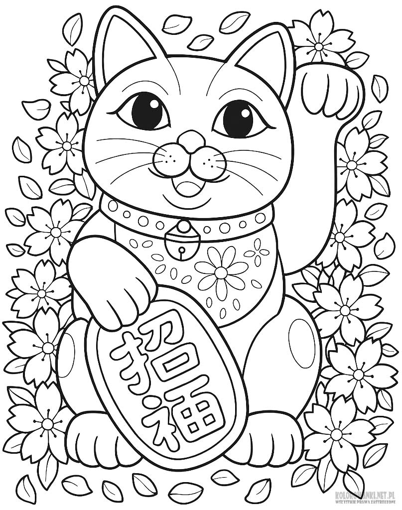 Mandala z japońskim kuszącym kotem Maneki Neko