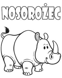 Nosorożec kolorowanka dla dzieci z napisem