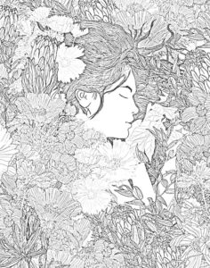 Szczegółowa mandala z twarzą kobiety i kwiatami