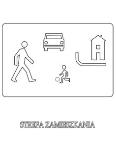Znak drogowy strefa zamieszkania kolorowanka