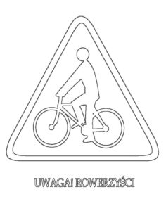 Znak drogowy uwaga rowerzyści kolorowanka