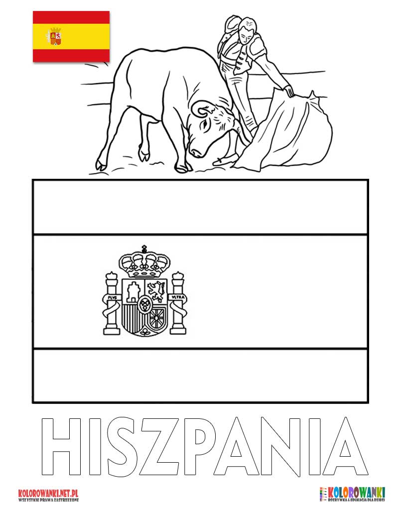 Flaga Hiszpanii kolorowanka do druku