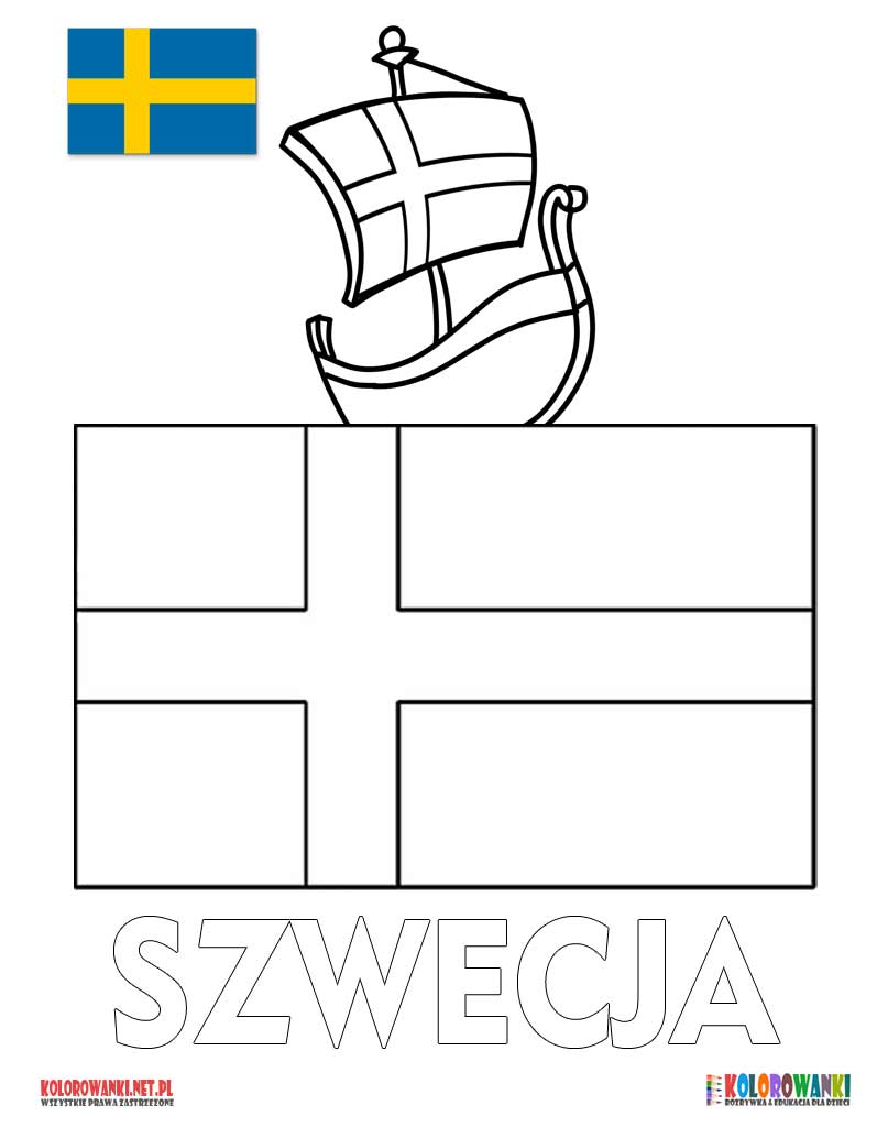 Flaga Szwecji kolorowanka do druku
