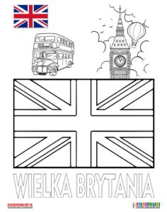 Flaga Wielkiej Brytanii UK kolorowanka do druku