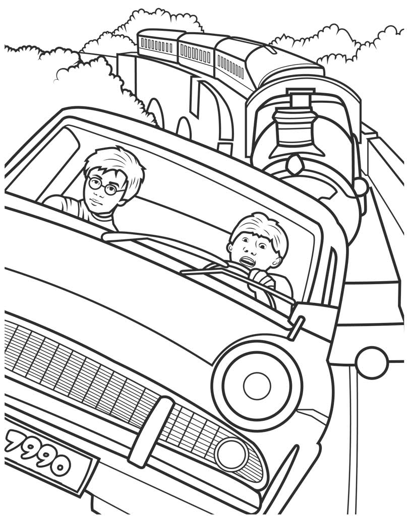 Kolorowanka Ron i Harry lecą samochodem