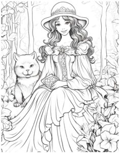 Księżniczka z kotem kolorowanka dla starszych dzieci