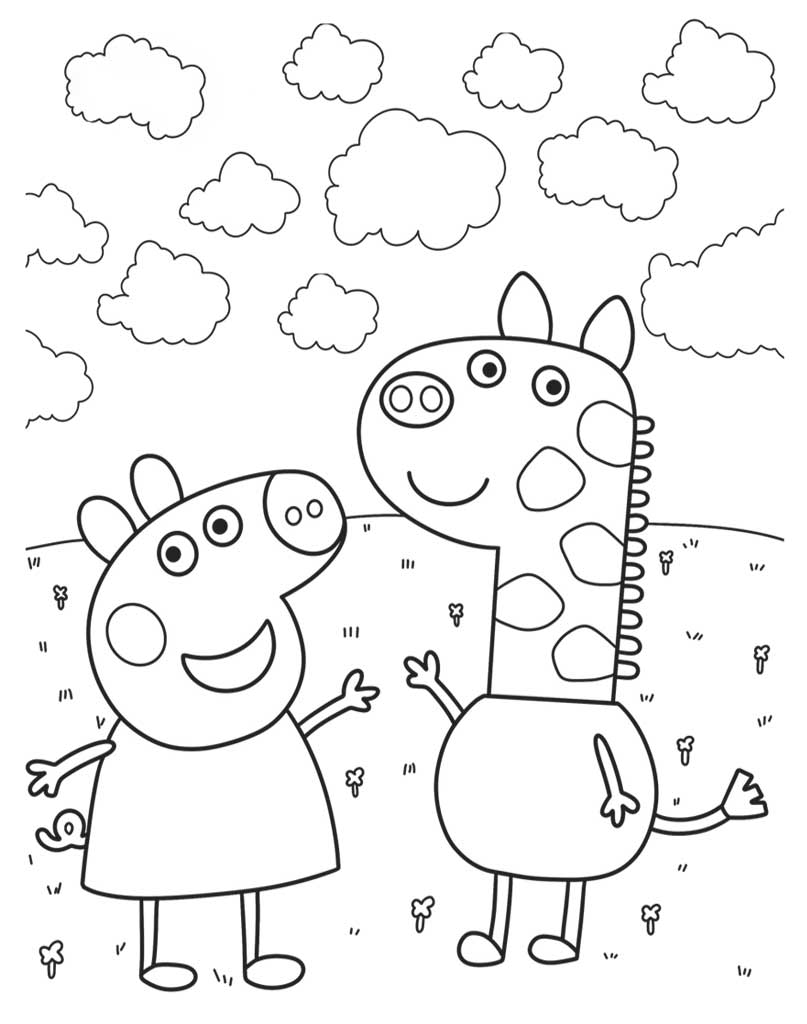 Żyrafa Gerard i Świnka Peppa - kolorowanka do druku
