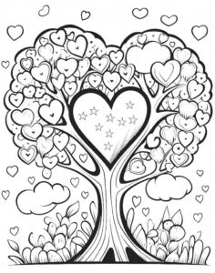 Kolorowanka Walentynkowa z sercem w drzewku