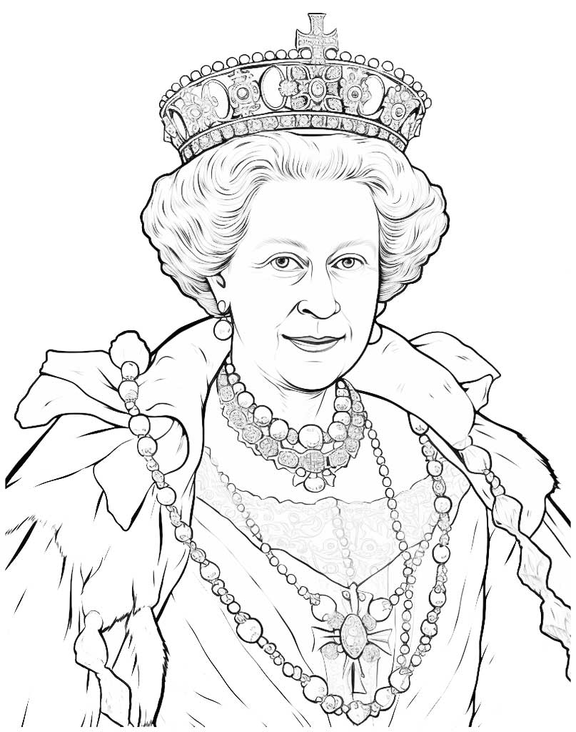 Królowa Wielkiej Brytanii Elżbieta II kolorowanka do druku