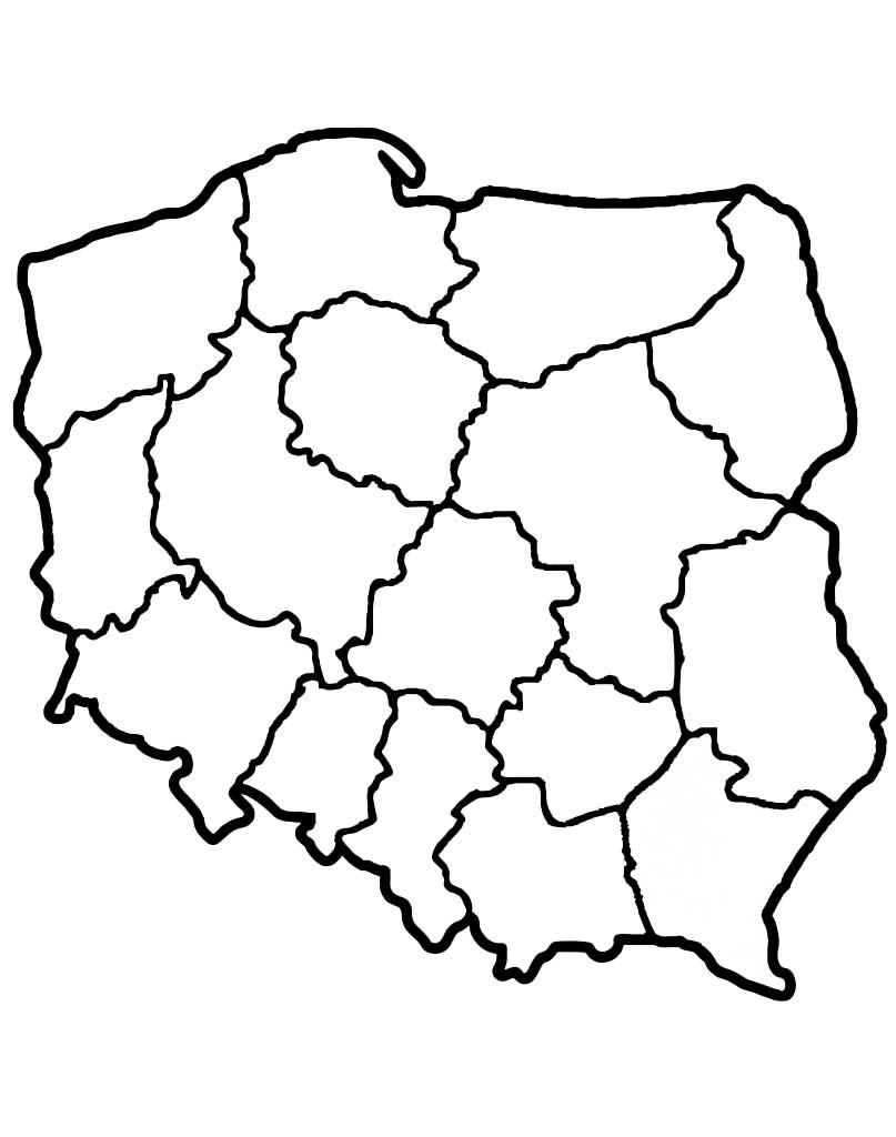 Mapa Polski z podziałem na województwa kolorowanka dla dzieci