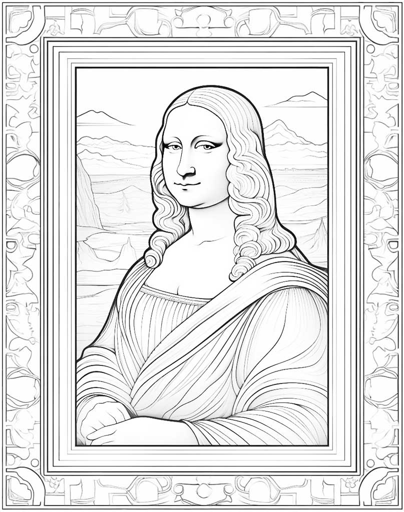 Mona Lisa kolorowanka do wydruku - obraz Leonardo Da Vinci