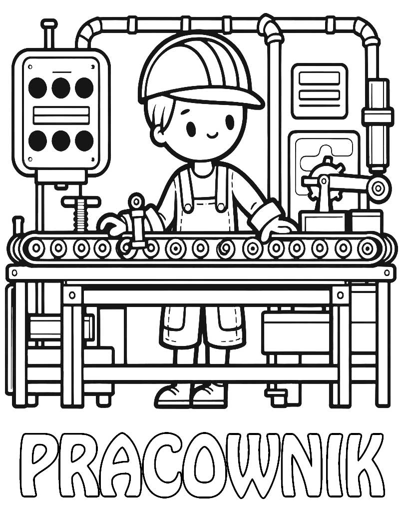 Pracownik produkcji przy maszynie kolorowanka dla dzieci