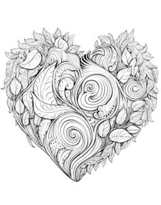 Serce z liści kolorowanka do druku na Walentynki