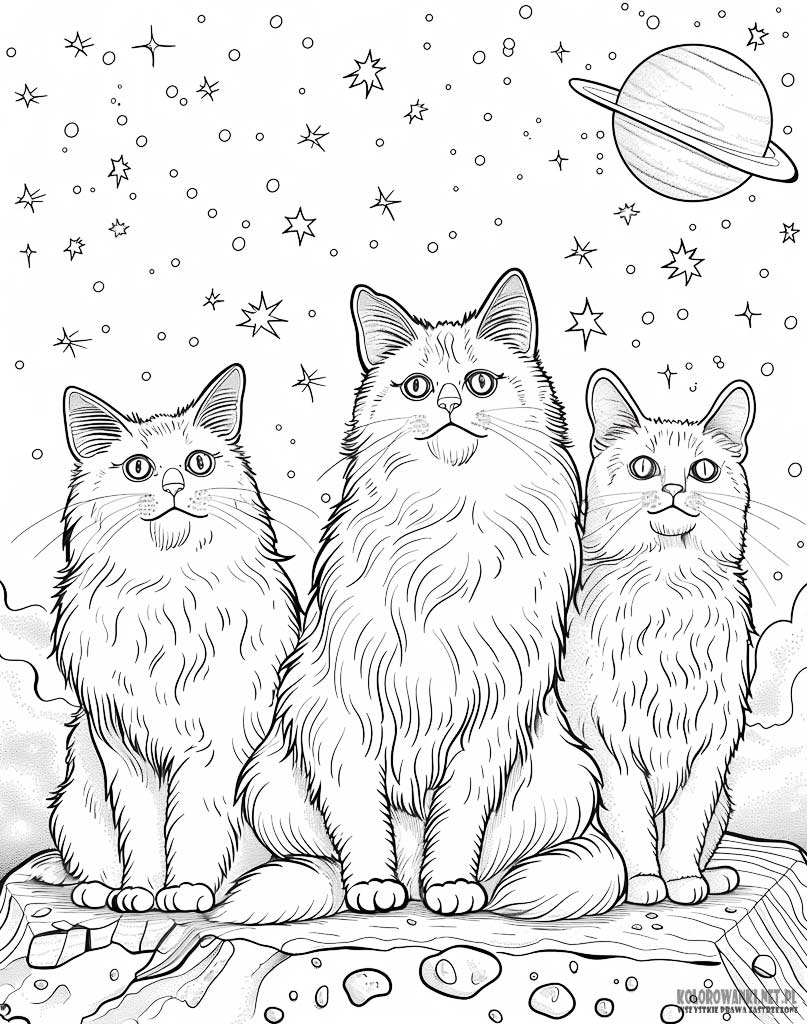 Kotki w kosmosie kolorowanka dla dzieci