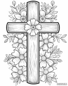Krzyż kolorowanka dla dzieci na Wielkanoc