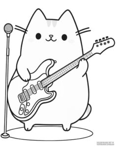 Kolorowanka z Pusheenem grającym na gitarze