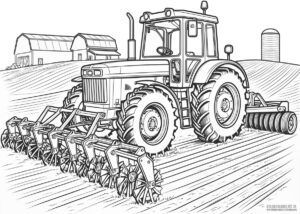 Traktor z bronami na farmie kolorowanka