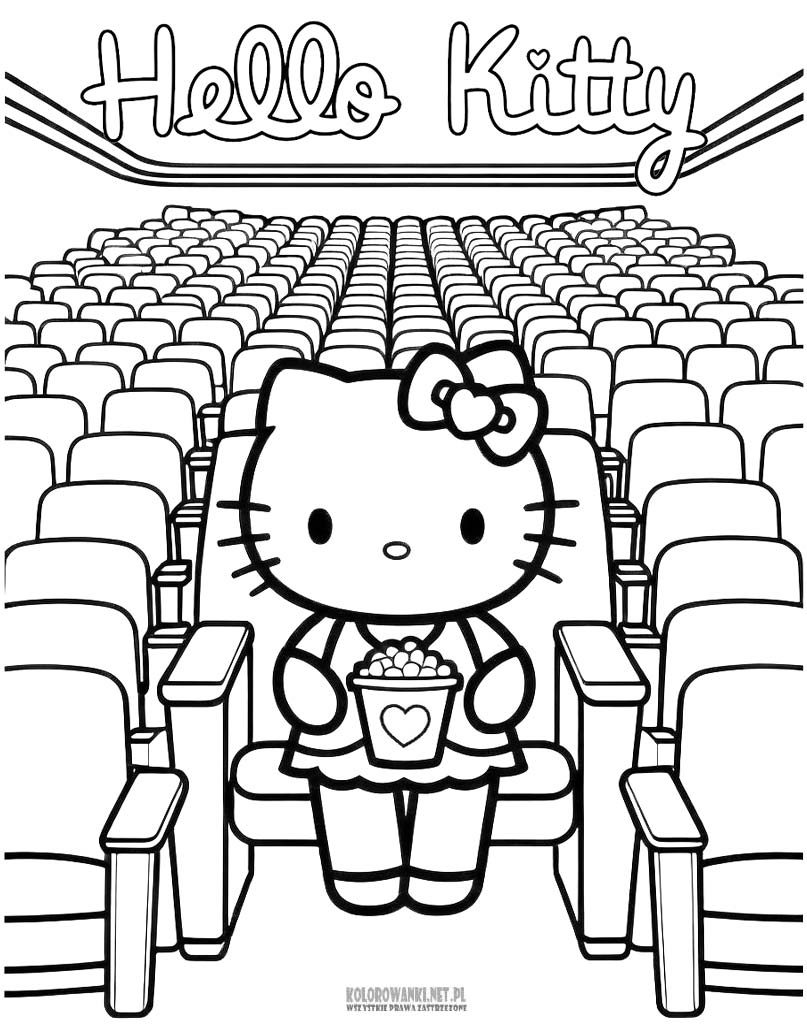 Hello Kitty w kinie kolorowanka dla dzieci