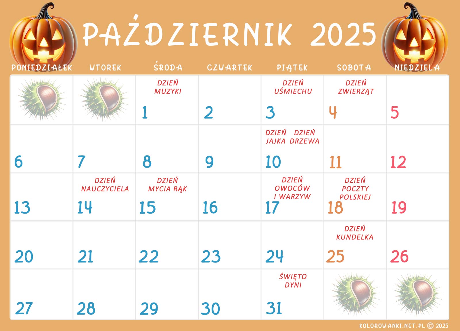 Kalendarz świąt nietypowych dla dzieci – Październik 2025