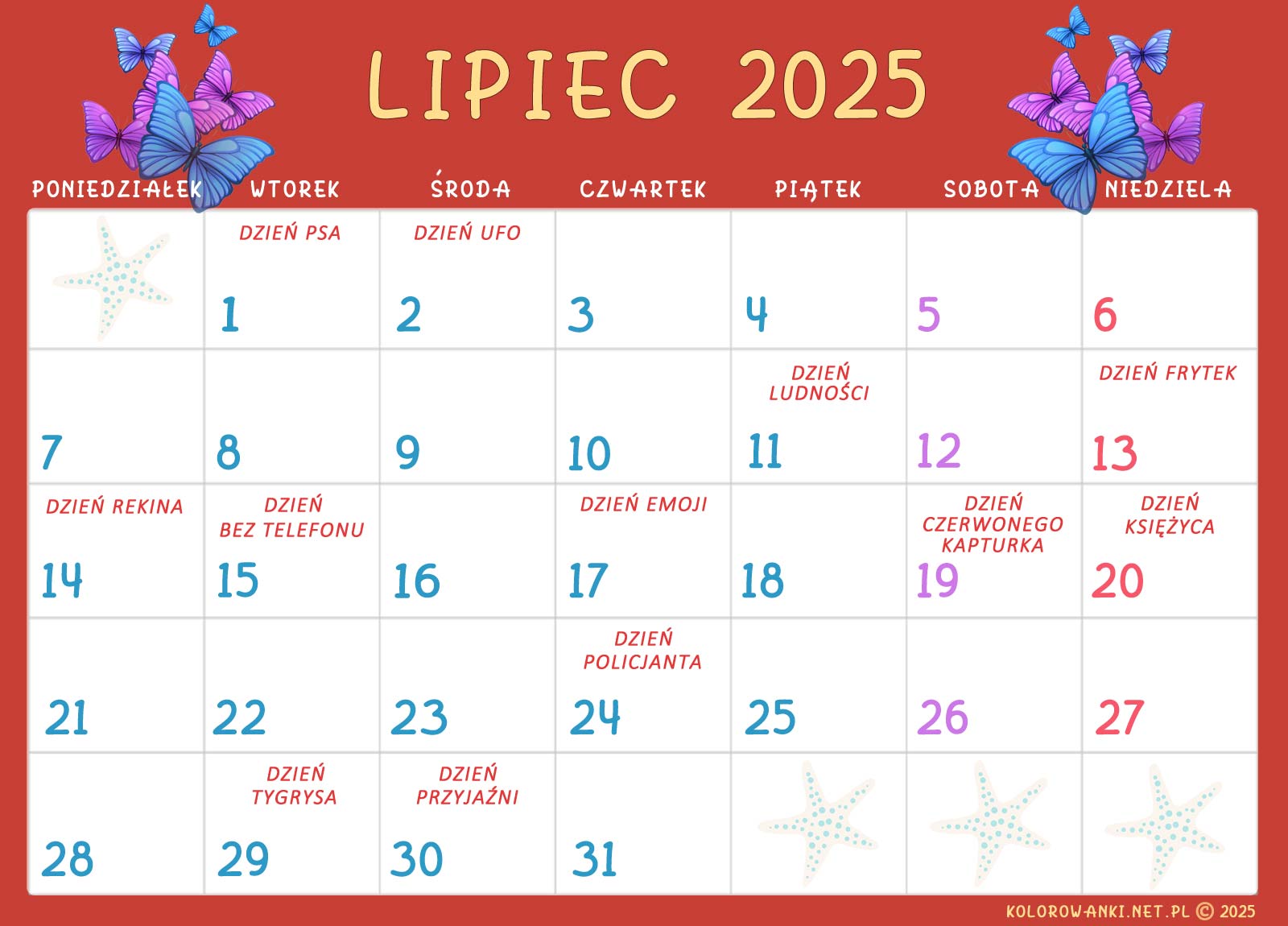 Kalendarz świąt nietypowych dla dzieci – Lipiec 2025
