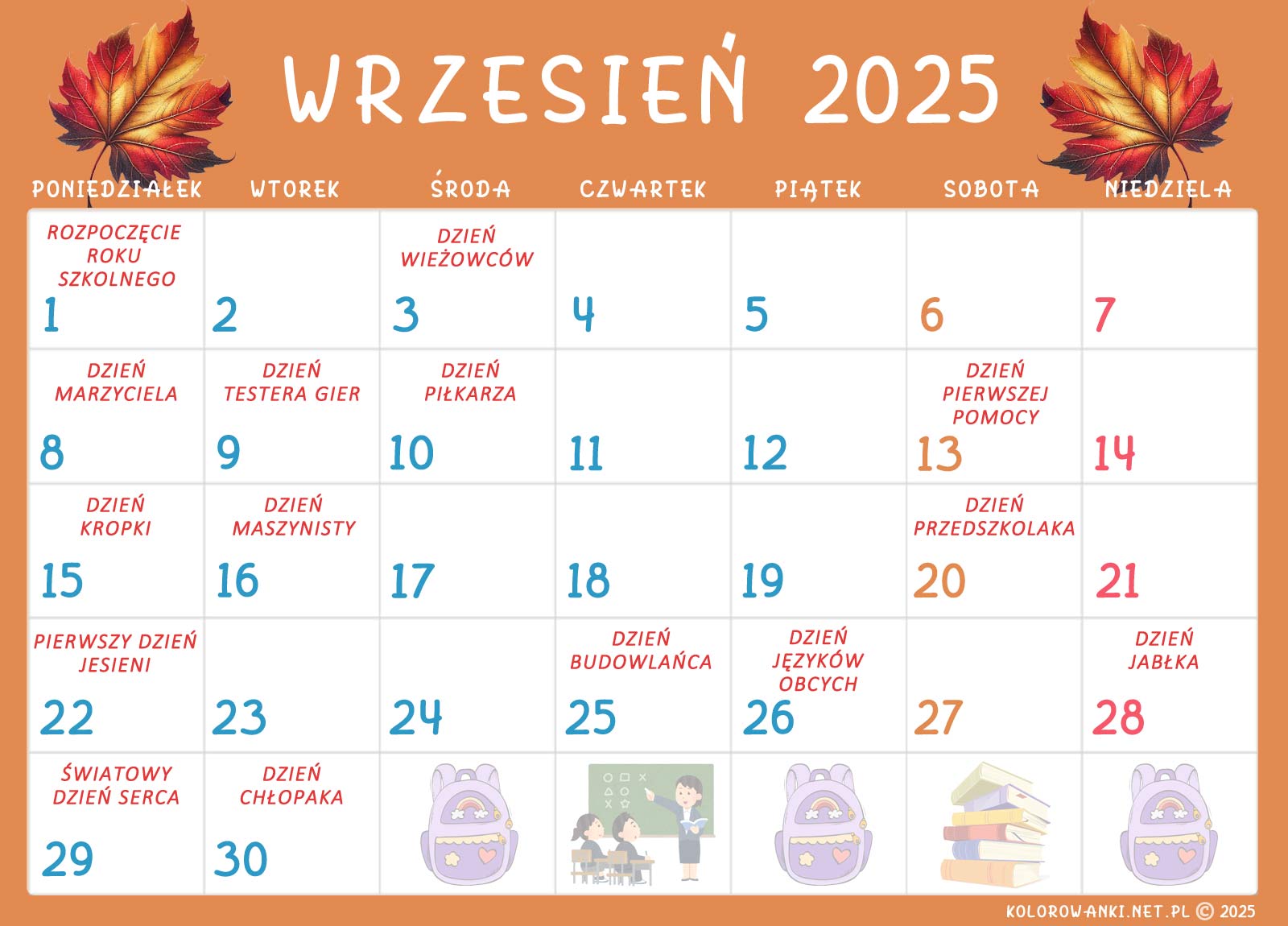 Kalendarz świąt nietypowych dla dzieci – Wrzesień 2025