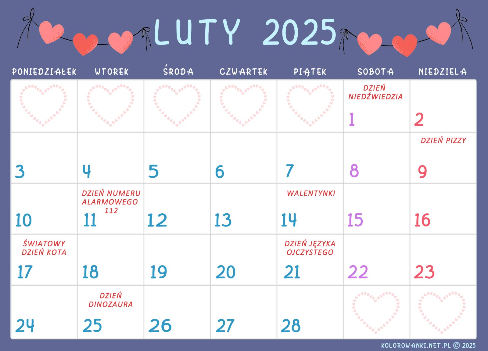 Kalendarz świąt nietypowych dla dzieci - Luty 2025