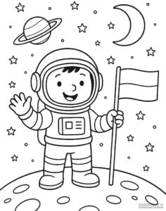 Astronauta w kosmosie kolorowanka dla dzieci