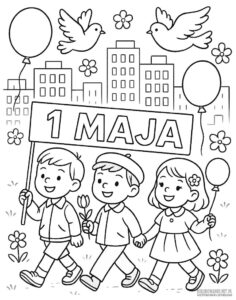 1 Maja – Kolorowanka na Święto Pracy dla przedszkolaków