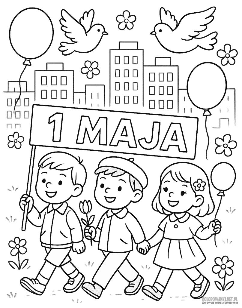 Kolorowanka na 1 Maja dla przedszkolaków