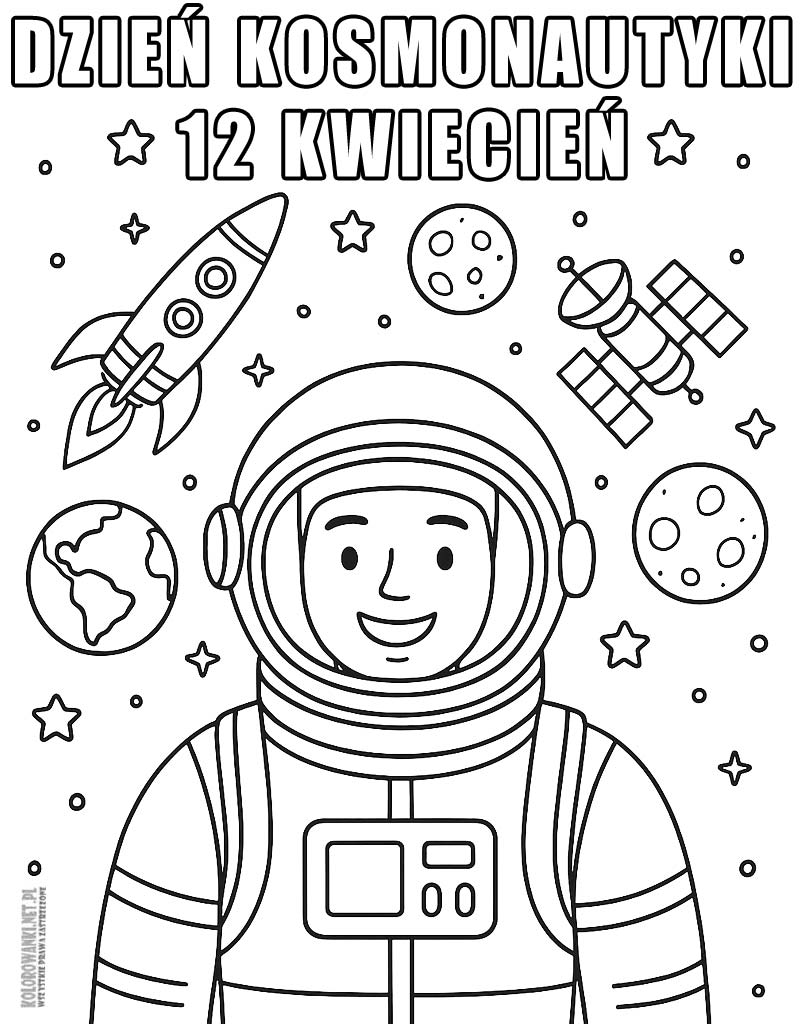 Kolorowanka na Dzień Kosmonautyki 12 kwiecień